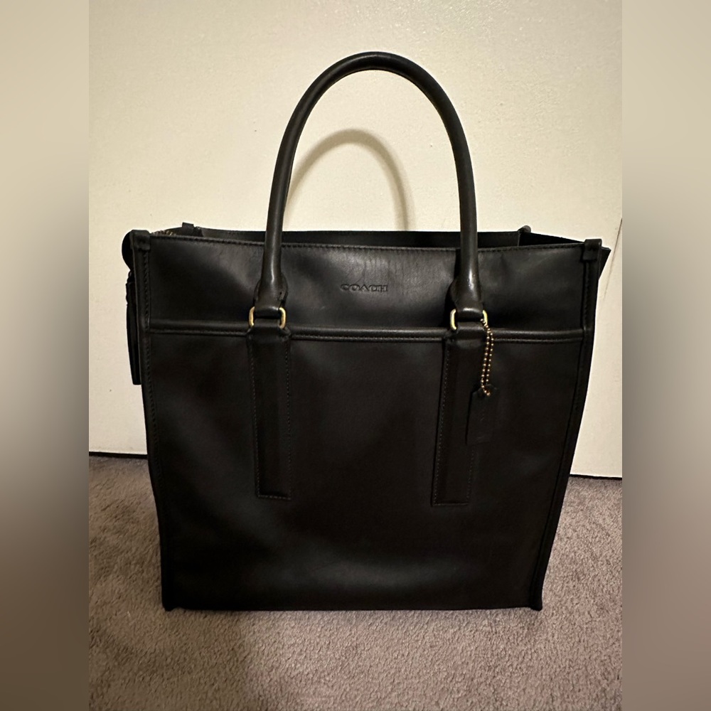 Authentic Black Leather COACH Tote Bag